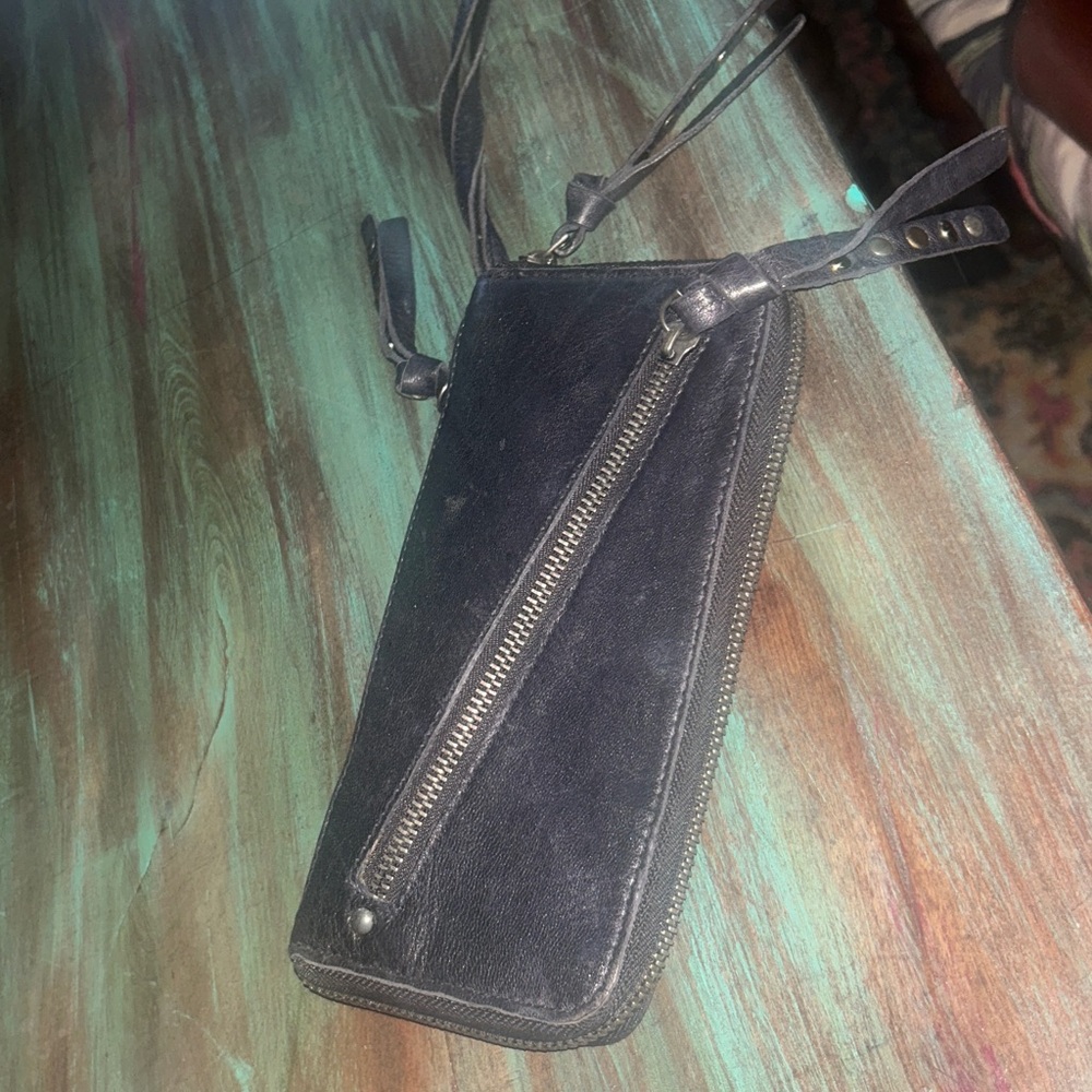 We the Free black leather wristlet wallet